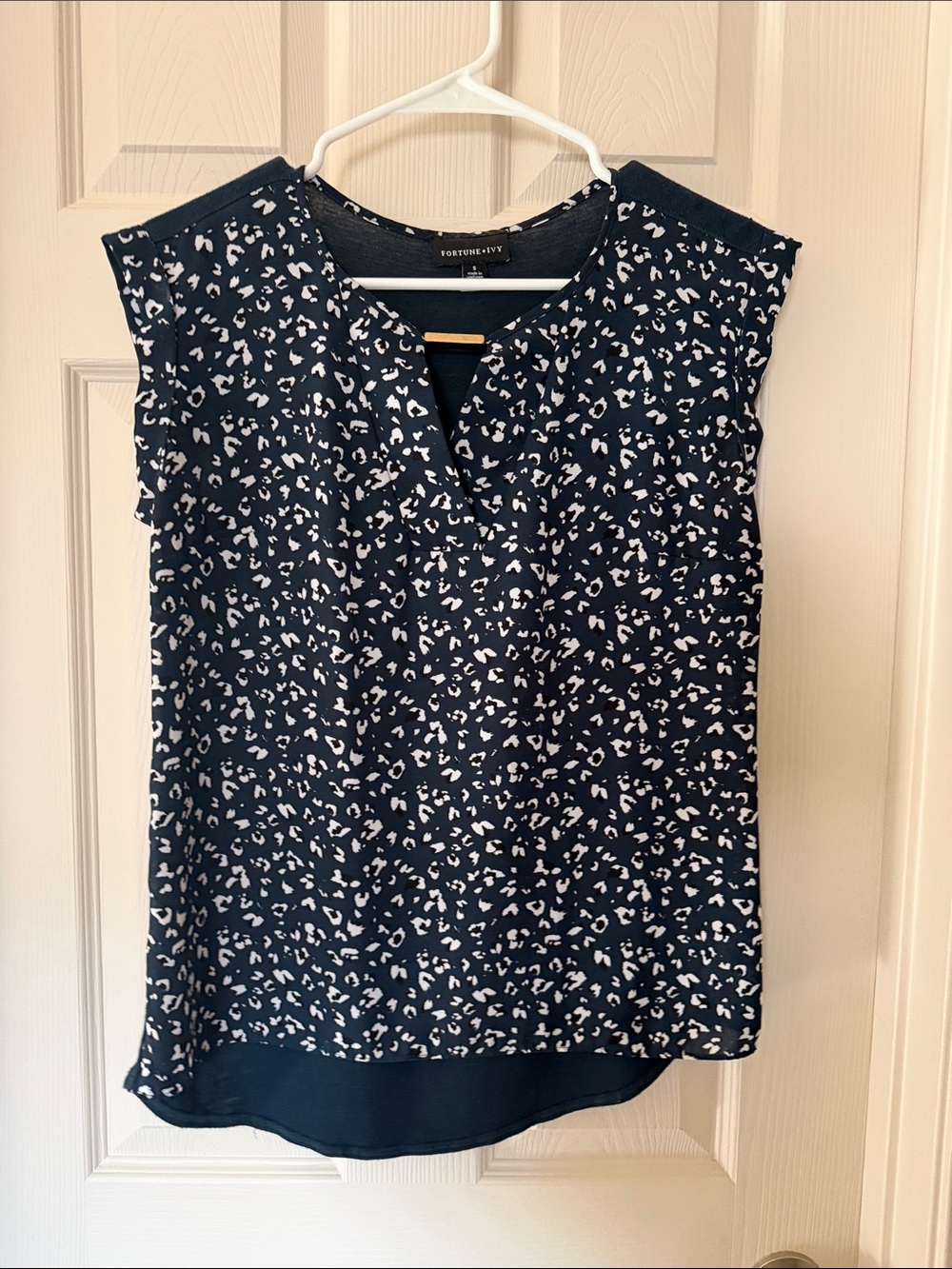 Fortune + Ivy Navy and White Printed Cap-Sleeve Camisole